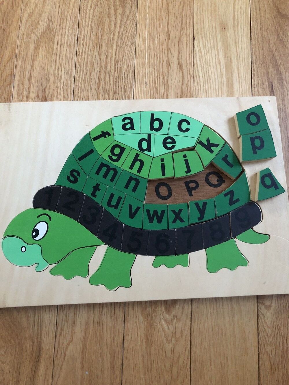 Vintage 1970's Puzzle People Wooden TURTLE Puzzle Alphabet & Numbers 42 Pieces - Picture 2 of 7